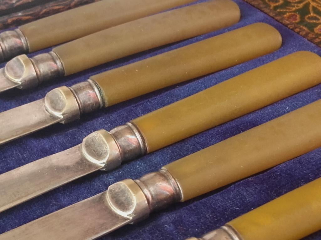 Origineel antiek etui met zes botermessen uit Engeland., Antiek en Kunst, Ophalen of Verzenden