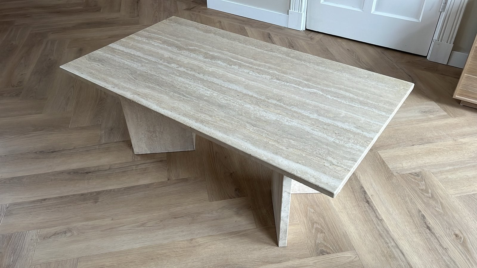 Travertin salontafel, Ophalen, Overige materialen, 100 tot 150 cm, 50 tot 100 cm