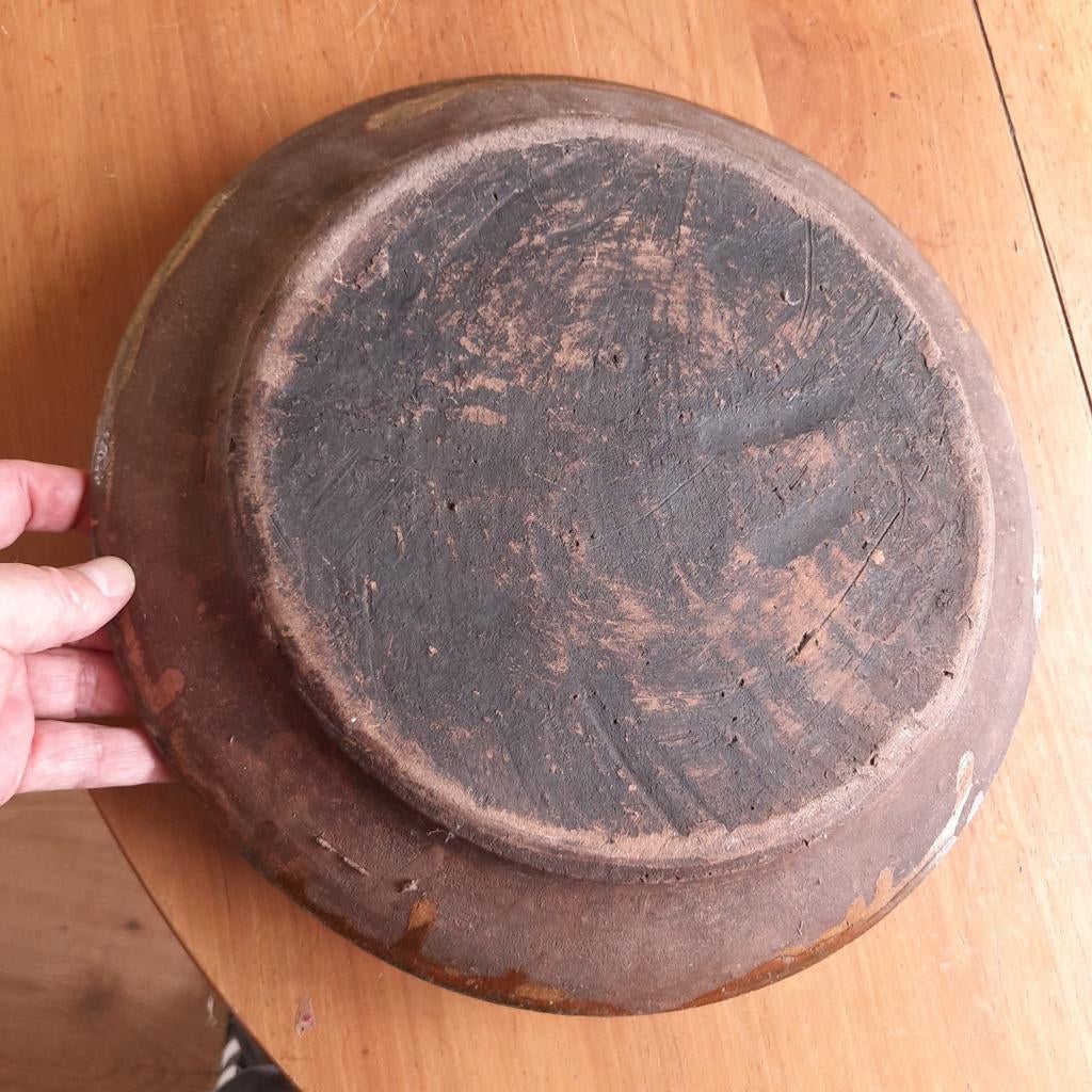 Grote Antieke Geglazuurde Terra Cotta Schaal, Verzenden