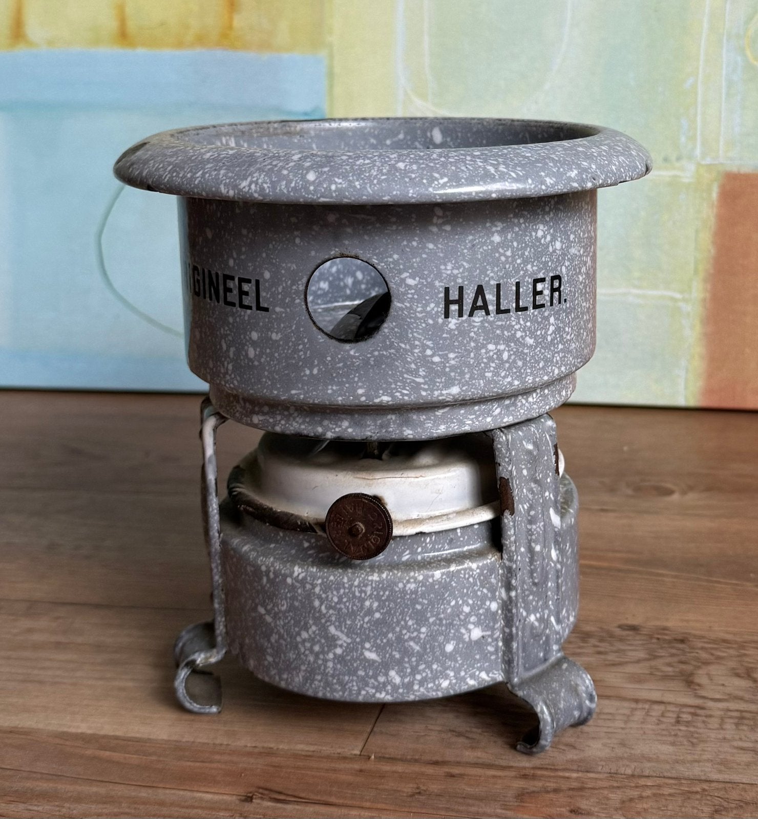 Petroleumstel, grijs gewolkt emaille., Ophalen of Verzenden