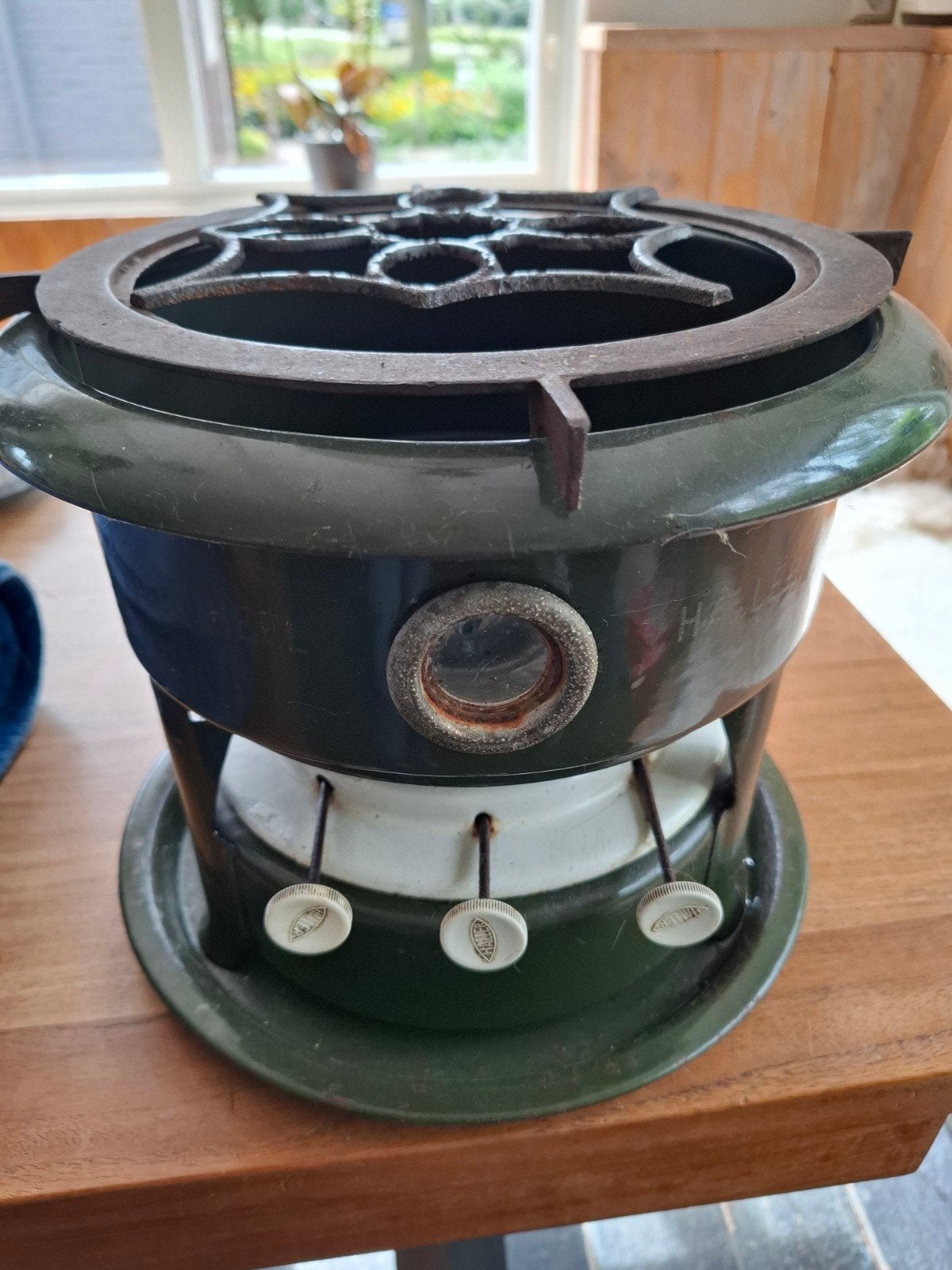 Vintage 3-pits petroleumstel - Werkt perfect!, Ophalen, Metaal, Groen, Overige typen