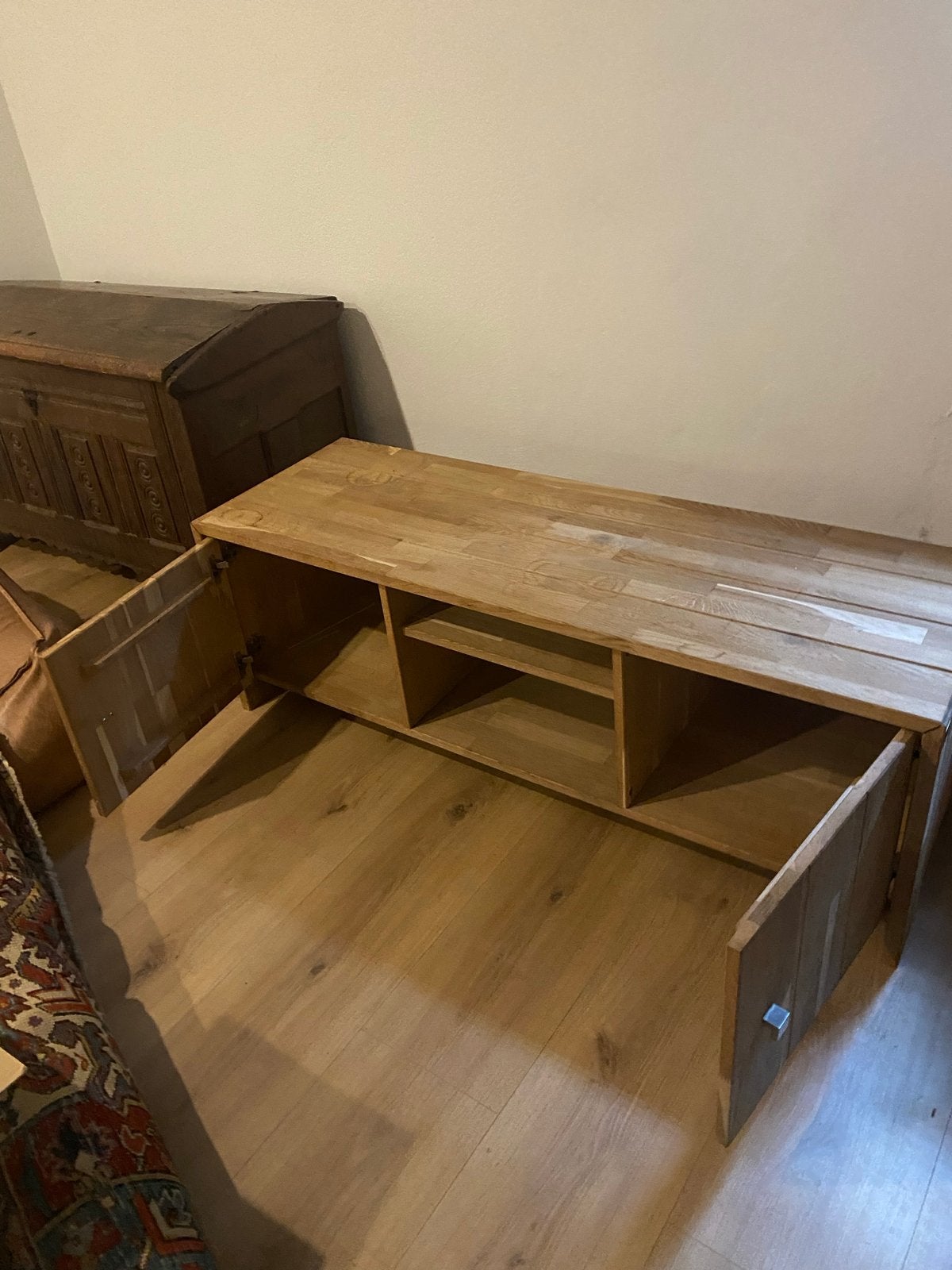 Massief eiken tv-meubel / dressoir, Ophalen, Gebruikt, 100 tot 150 cm, Eikenhout
