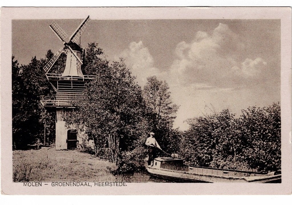 Heemstede 1923. Molen en boot op Groenendaal., Ophalen of Verzenden, 1920 tot 1940, Ongelopen, Noord-Holland