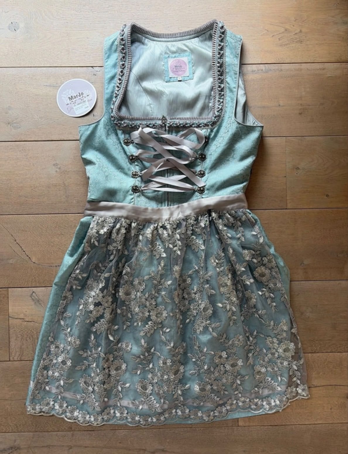 MarJo Dirndl Brenda IJsblauw-Zilver - Maat 46 (3XL), Kleding | Dames, Overige typen, Blauw, Maat 46/48 (XL) of groter, Ophalen of Verzenden