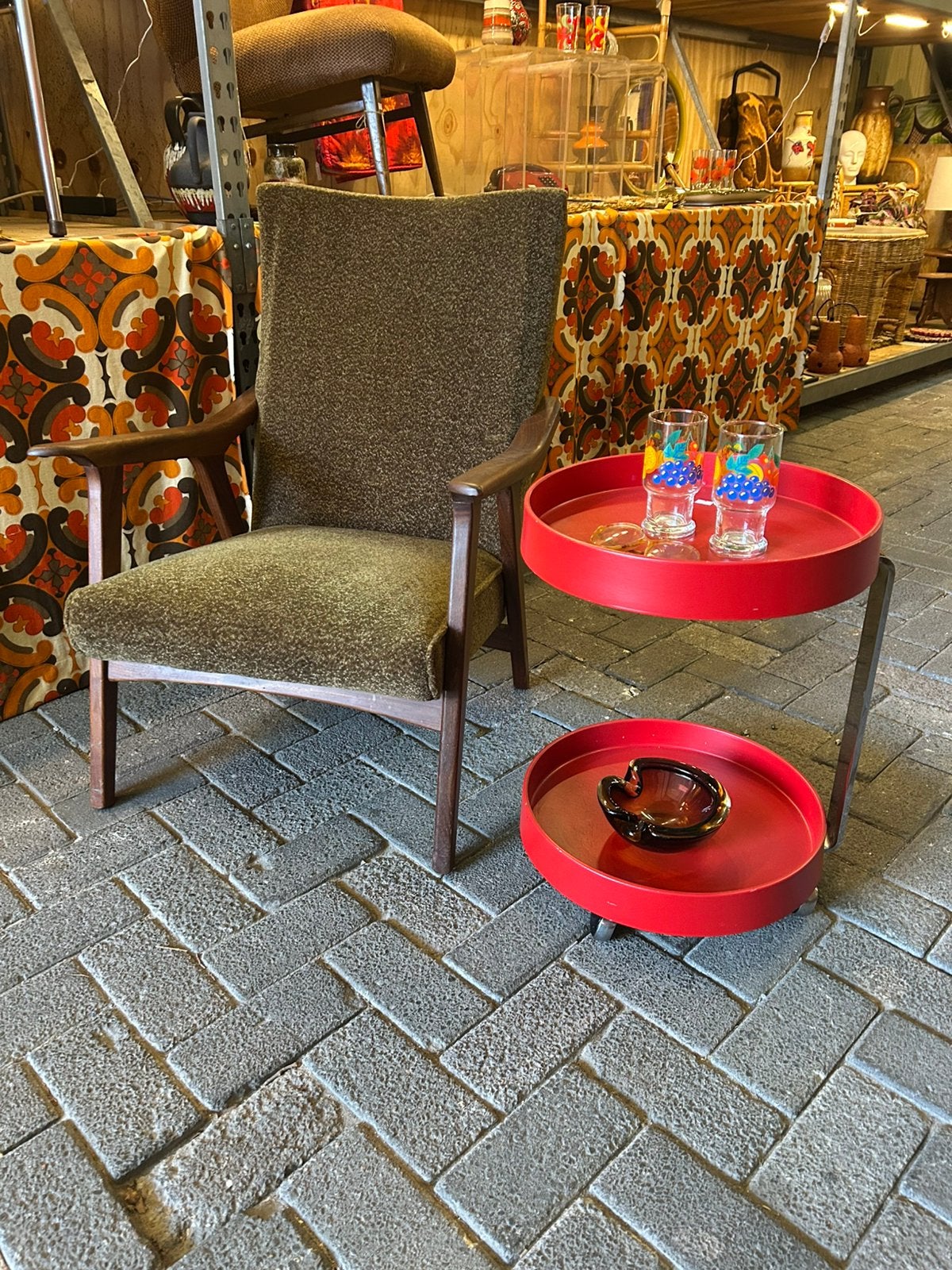 Vintage jaren 70 space age rode serveer wagen/ trolley, Ophalen, Huis en Inrichting