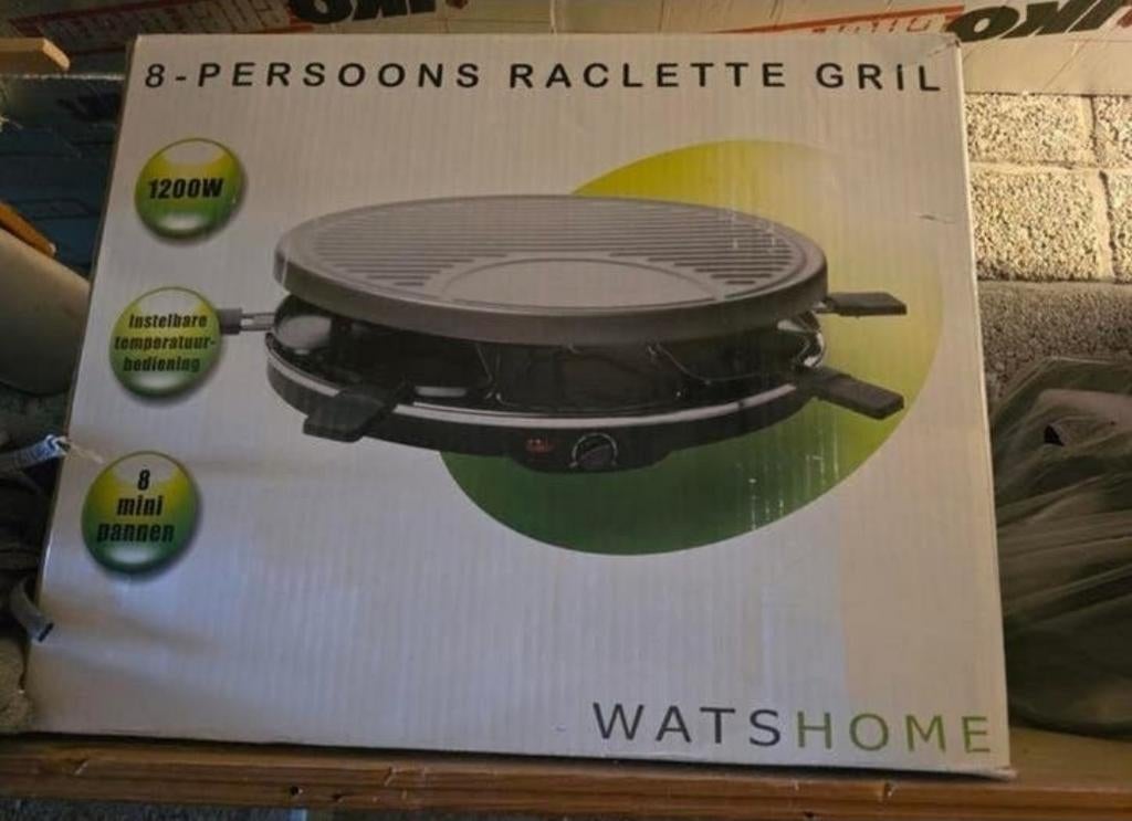 WatsHome 8-persoons raclette grill 1200W, Ophalen of Verzenden, Nieuw