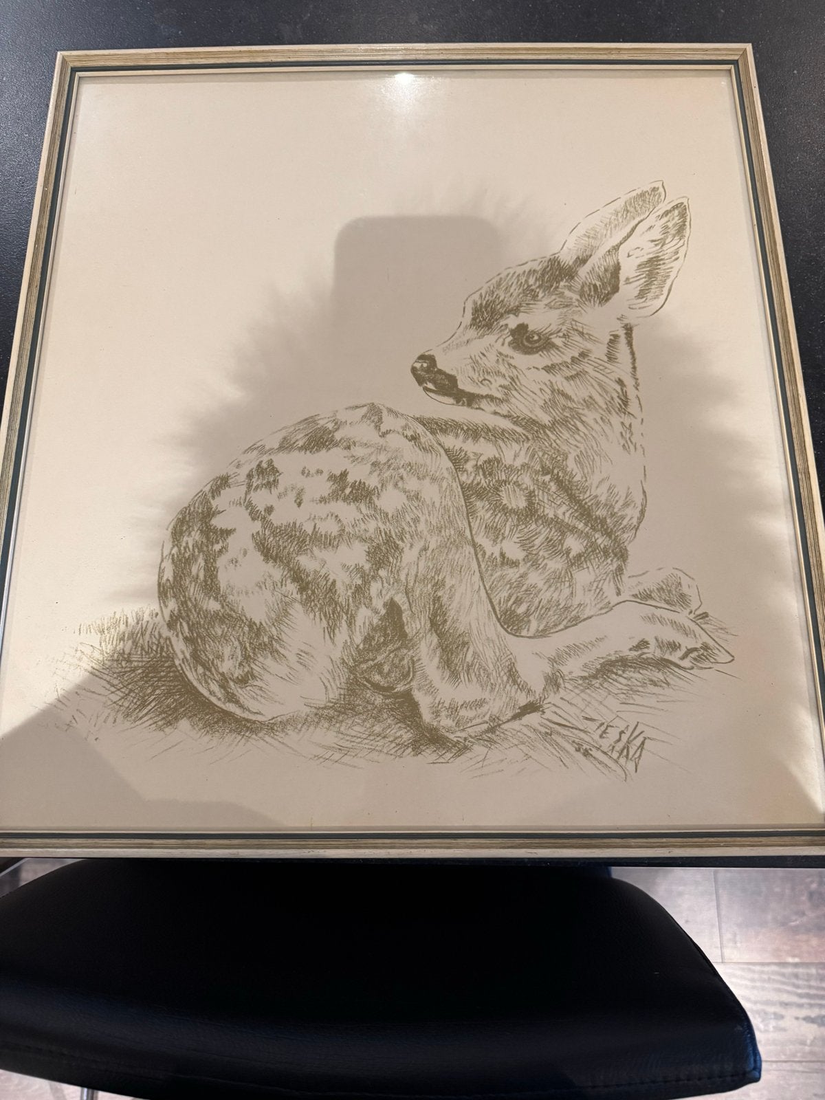 Vintage Tekening Reekalf - Gesigneerd 'JESKA', Ophalen of Verzenden, Tekening, Potloodtekening, Gesigneerd