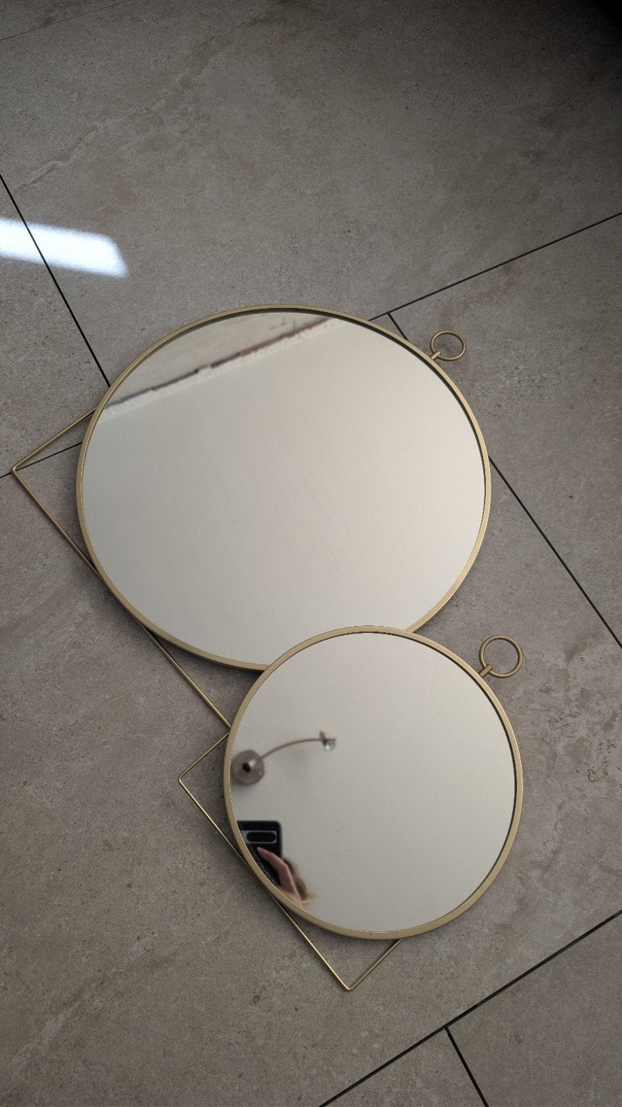 Set van 2 IKEA Grytäs spiegels, rond, goudkleurig, Ophalen, Minder dan 50 cm, Rond, Zo goed als nieuw