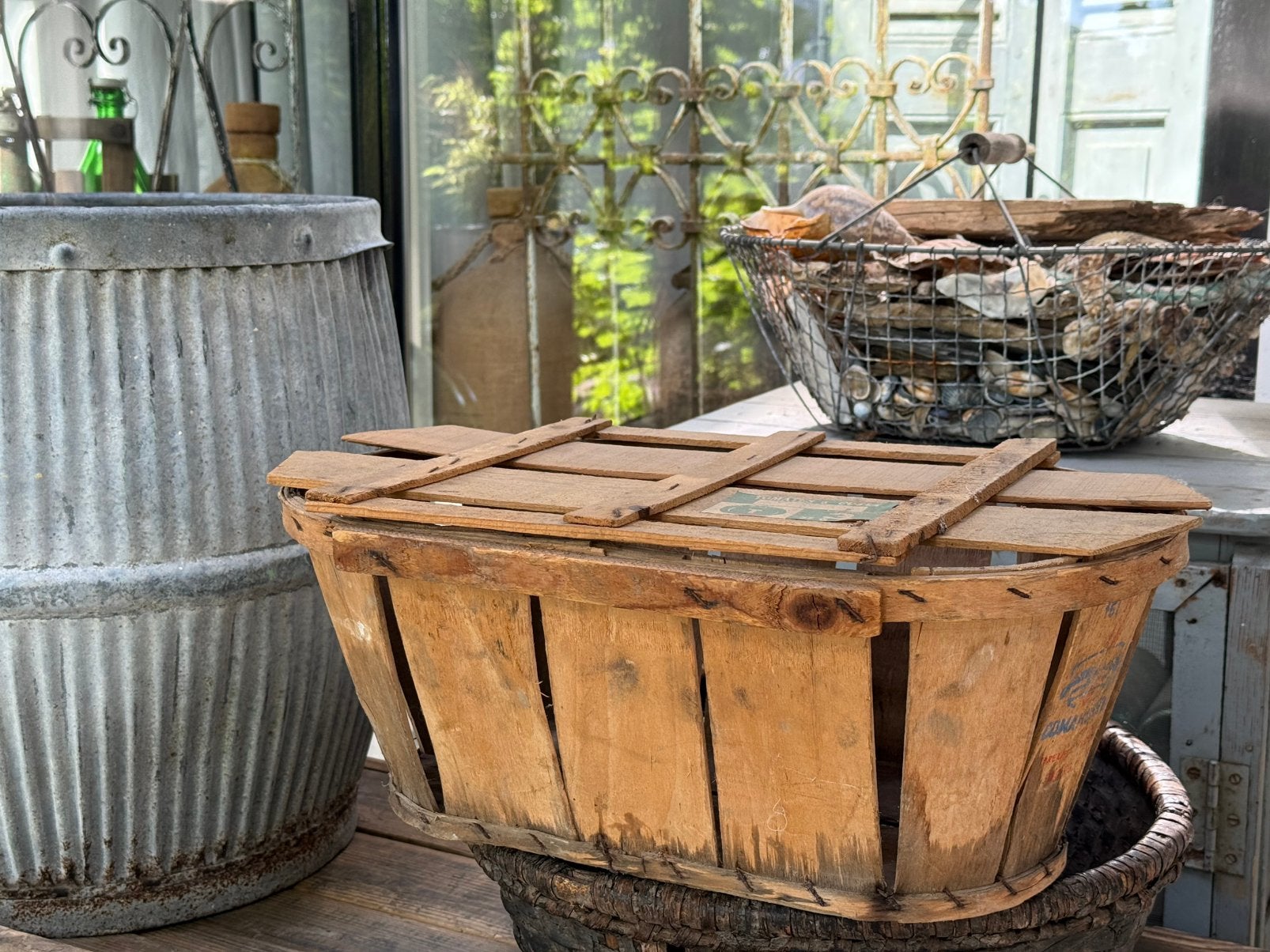 Bushel basket / tomatenmand met deksel, Antiek en Kunst, Curiosa en Brocante, Ophalen of Verzenden