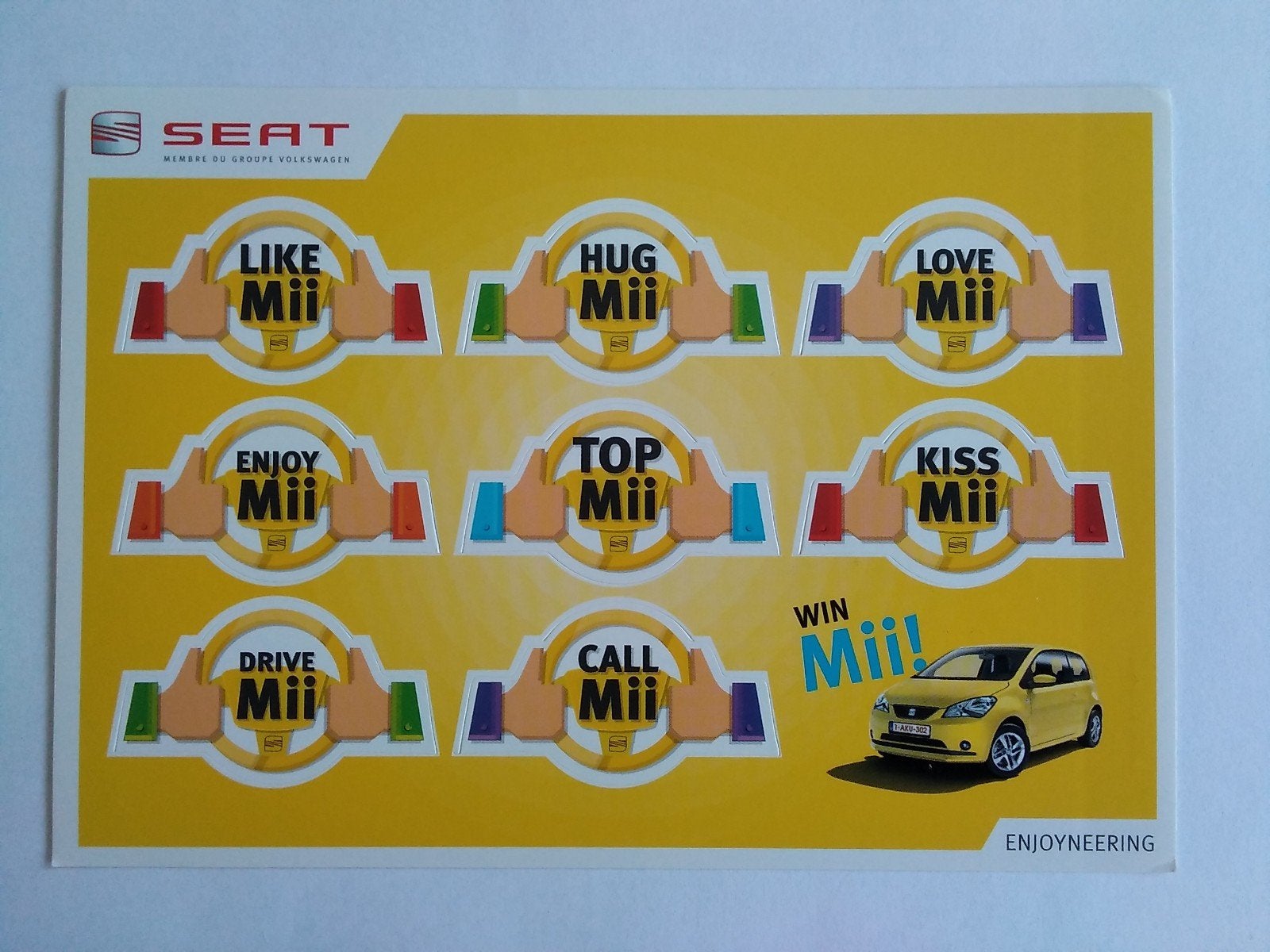 Ansichtkaart / stickers SEAT Mii, Verzenden, Zo goed als nieuw, Auto's