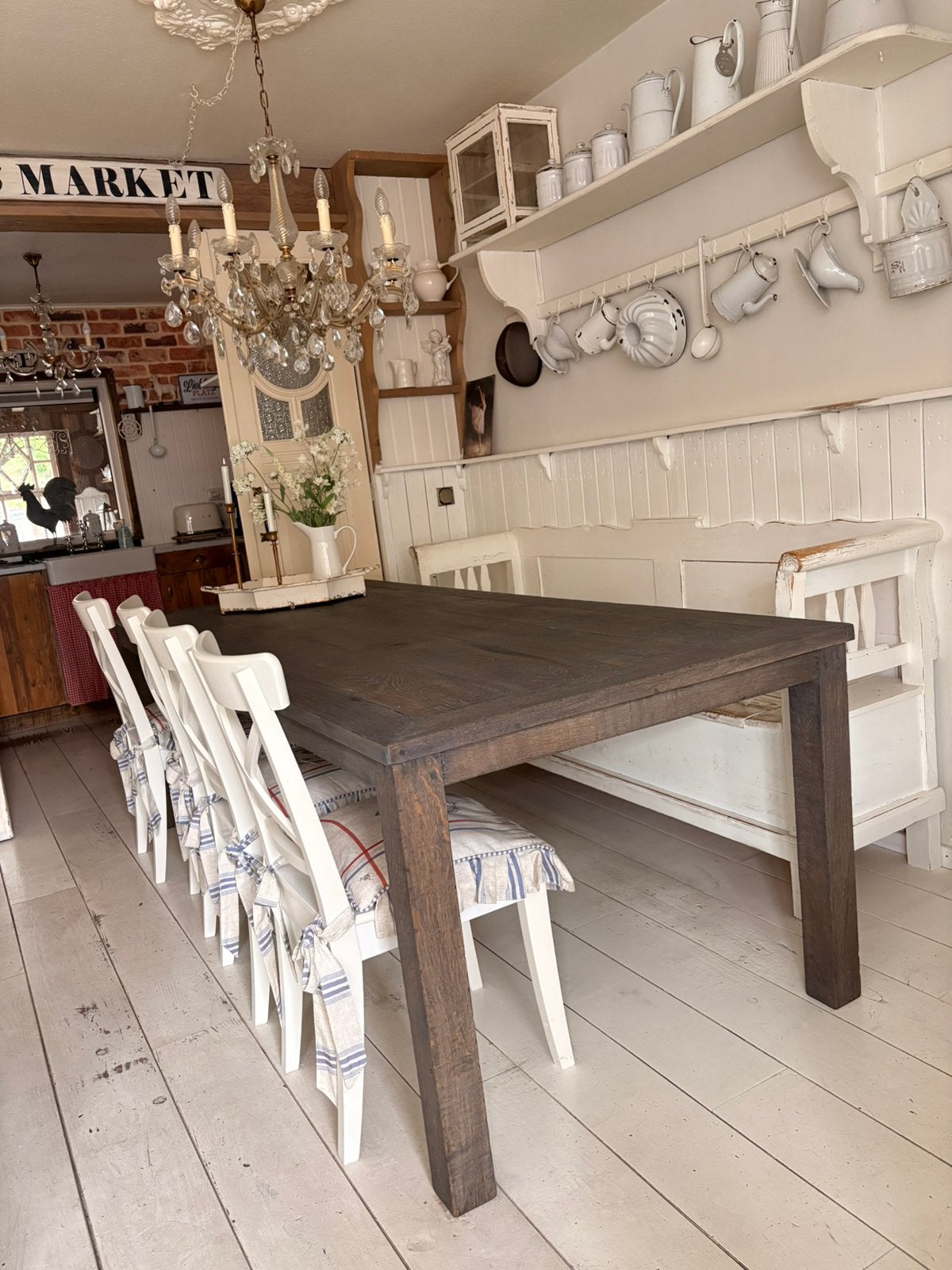Prachtige oud houten Frans eiken eettafel, Huis en Inrichting, Ophalen, Eikenhout, 200 cm of meer, 50 tot 100 cm