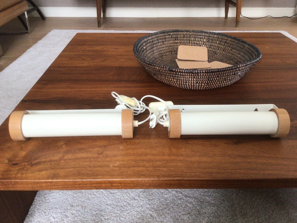 2x vintage Ikea wandlamp crème metaal en hout Bedlamp, Huis en Inrichting, Ophalen, Zo goed als nieuw, Hout