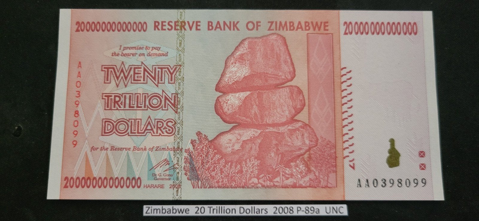 Zimbabwe 20 Biljoen Dollar 2008 P-89a UNC Bankbiljet, Postzegels en Munten, Bankbiljetten | Afrika, Ophalen of Verzenden, Zimbabwe