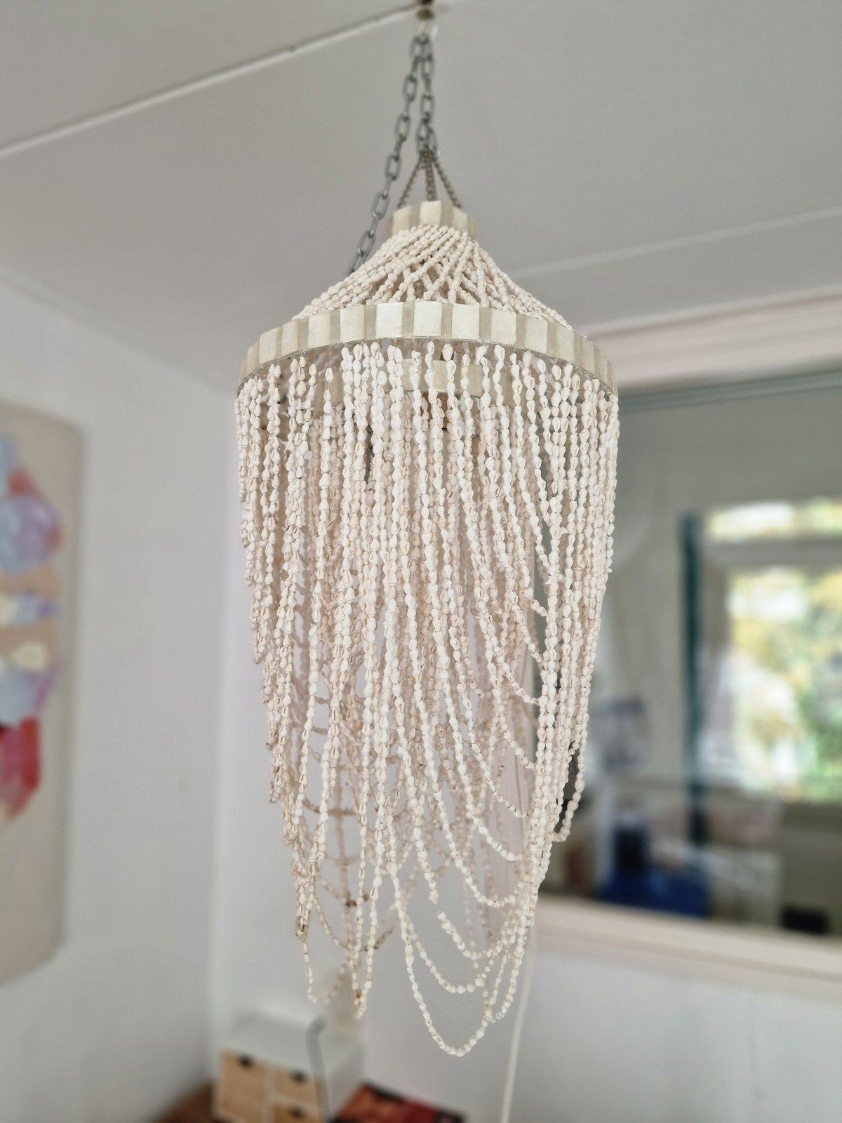 Unieke Boho Schelpen Hanglamp - Bohemian Stijl, Ophalen of Verzenden, Gebruikt, Natuurlijk materiaal, Bohemian, Kust, Natuurlijk