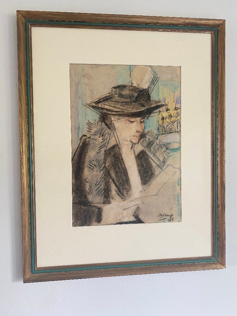 Jan Toorop - Lezende dame - GERESERVEERD Pastel - Uniek topw, Ophalen, Portret of Personen, Klassiek, Papier