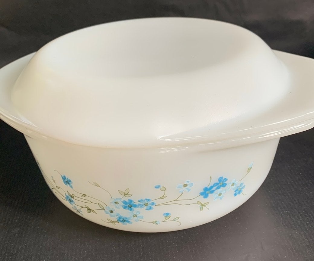 Vintage Pyrex Ovenschaal met Deksel - Blauwe Bloemen, Ophalen of Verzenden