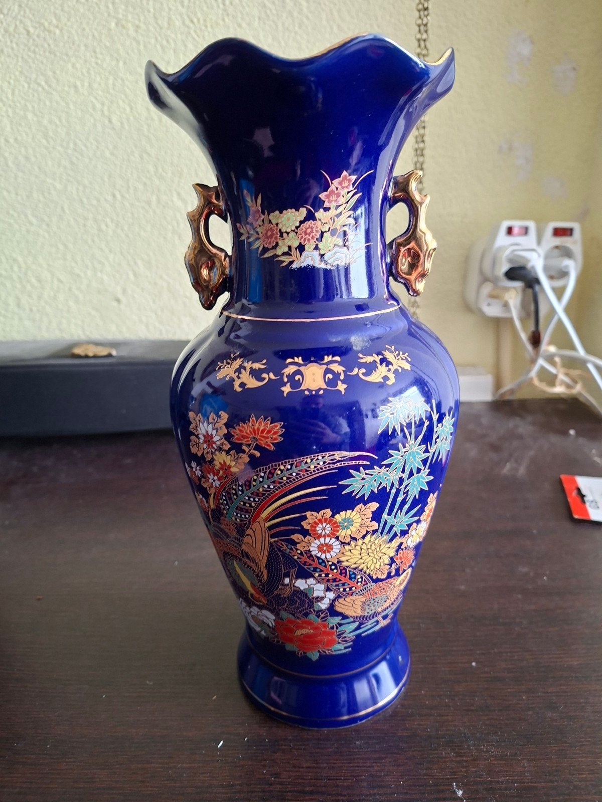 Prachtige Blauwe Vaas met Pauw en Bloemen Decoratie, Ophalen