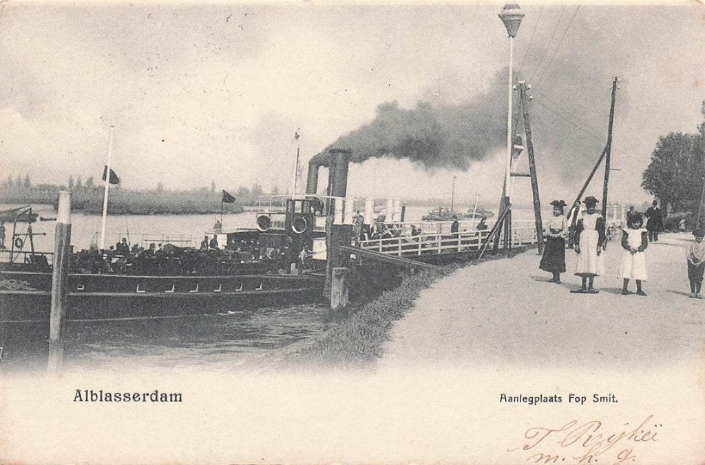 702-221-017 Alblasserdam Aanlegplaats Fop Smit, Verzamelen, Ansichtkaarten | Nederland, Verzenden, Voor 1920, Zuid-Holland