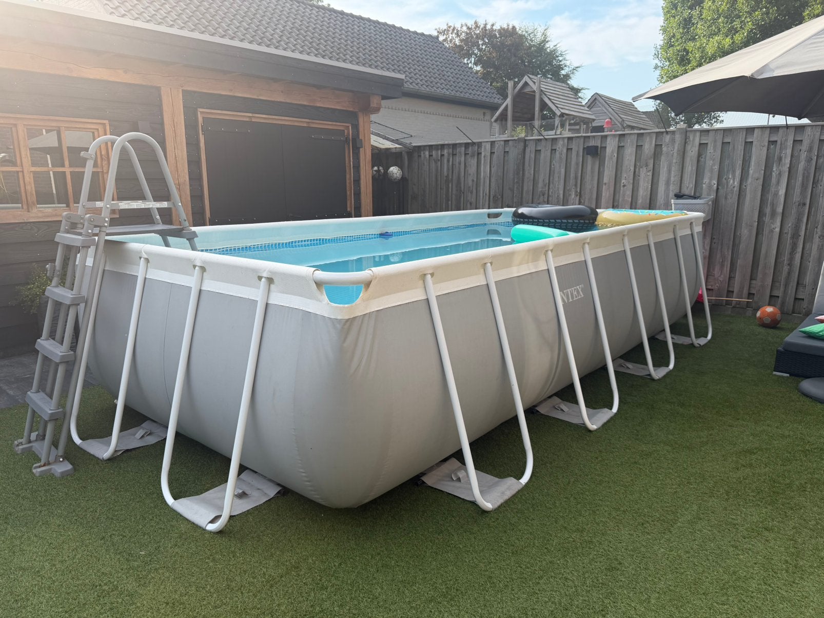 Intex zwembad 488x244 cm oa met filterpomp en warmtepomp, Tuin en Terras, Zwembaden, Ophalen, Gebruikt, Rechthoekig, Minder dan 80 cm