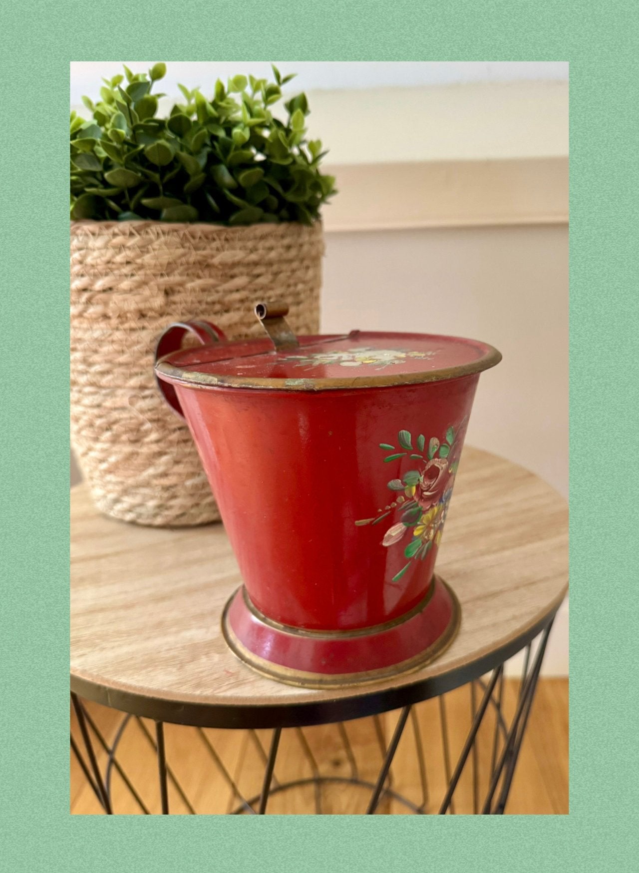 Vintage Silent Butler tafelasbak met klep | Rood + bloemen, Ophalen of Verzenden