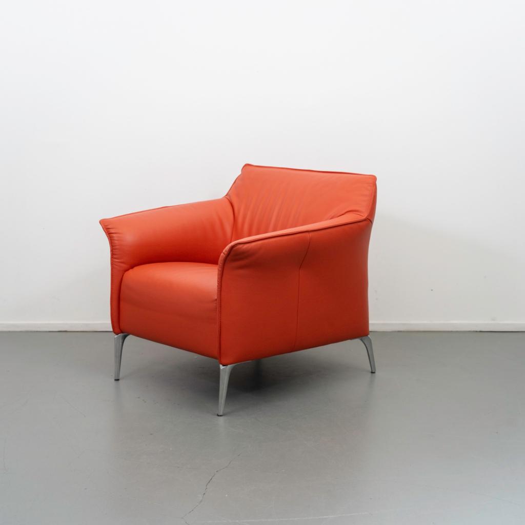 1x Leolux Mayon Fauteuil Oranje Leer - Staal, Huis en Inrichting, Niet ingevuld, Niet ingevuld, 75 tot 100 cm, Ophalen of Verzenden