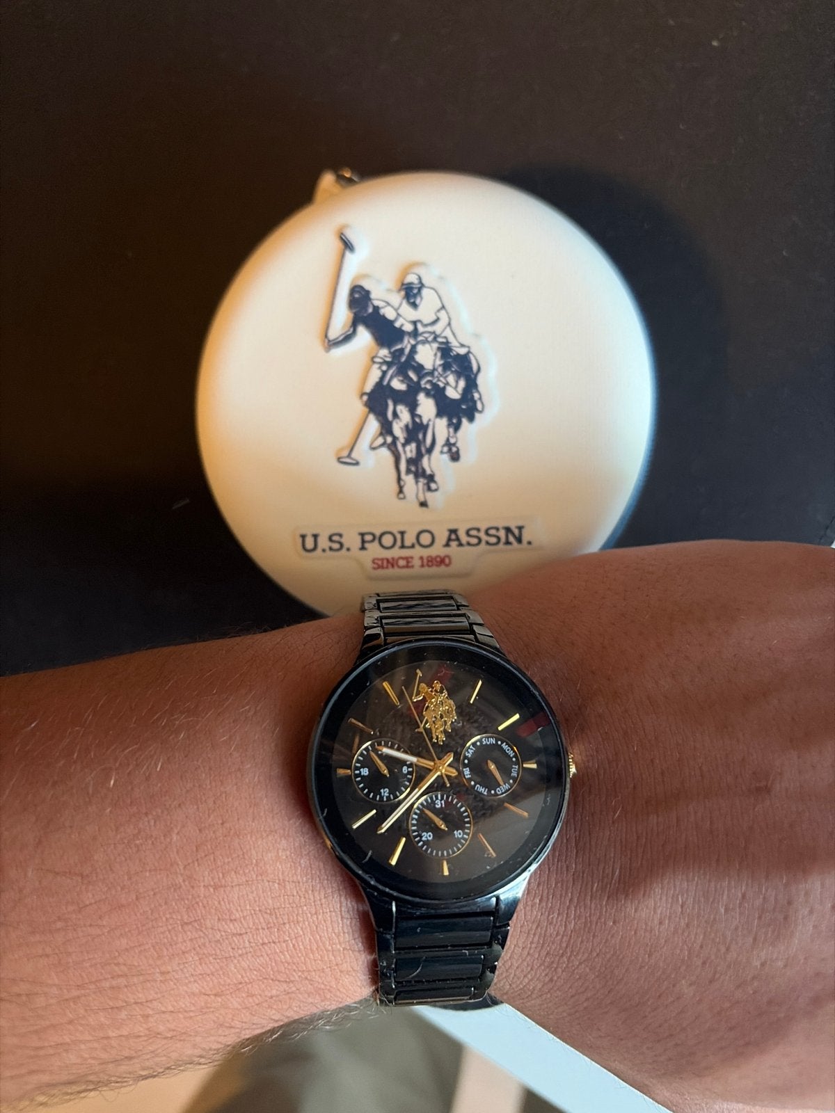 U.S. Polo Assn. Herenhorloge - Zwart met Gouden Details, Sieraden, Tassen en Uiterlijk, Overige merken, Staal, Polshorloge, Ophalen of Verzenden