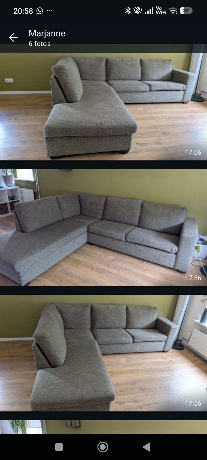 Comfortabele hoekbank - 260x216 cm - Grijze stof, 250 tot 300 cm, Gebruikt, Hoekbank, Ophalen of Verzenden