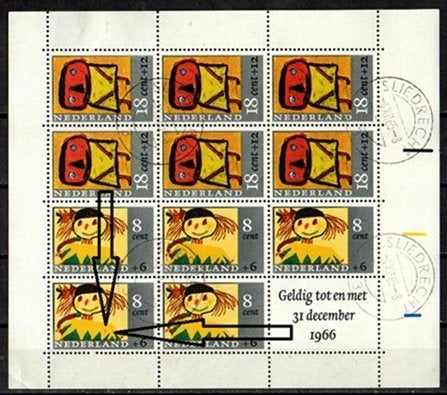Nederland Plaatfout nr. 854PM Blok Kinderzegels gestempeld, Ophalen of Verzenden, Na 1940, Gestempeld