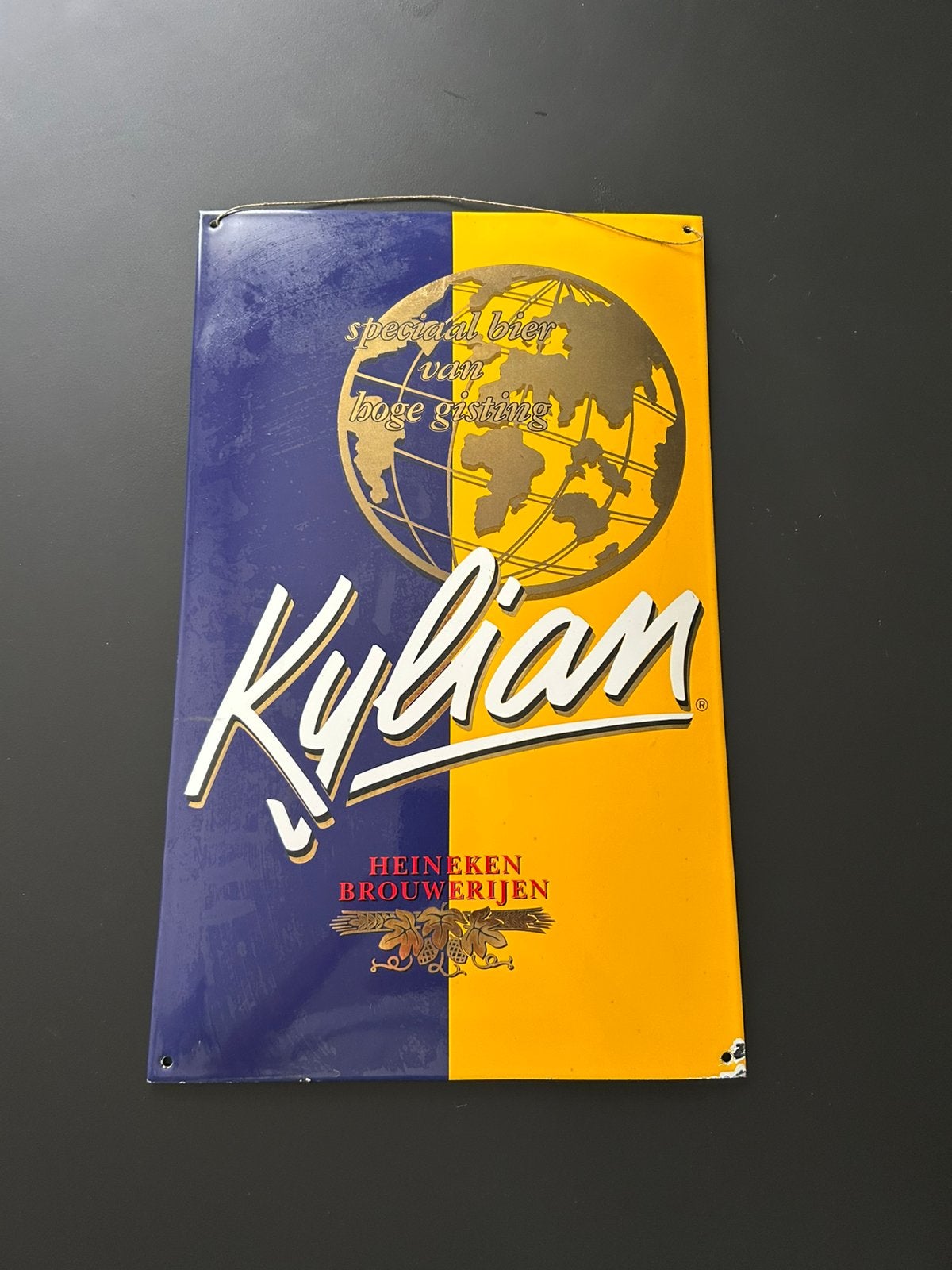 !origineel emaille reclamebord Kylian Heineken speciaal bier, Verzamelen, Ophalen, Gebruikt, Reclamebord