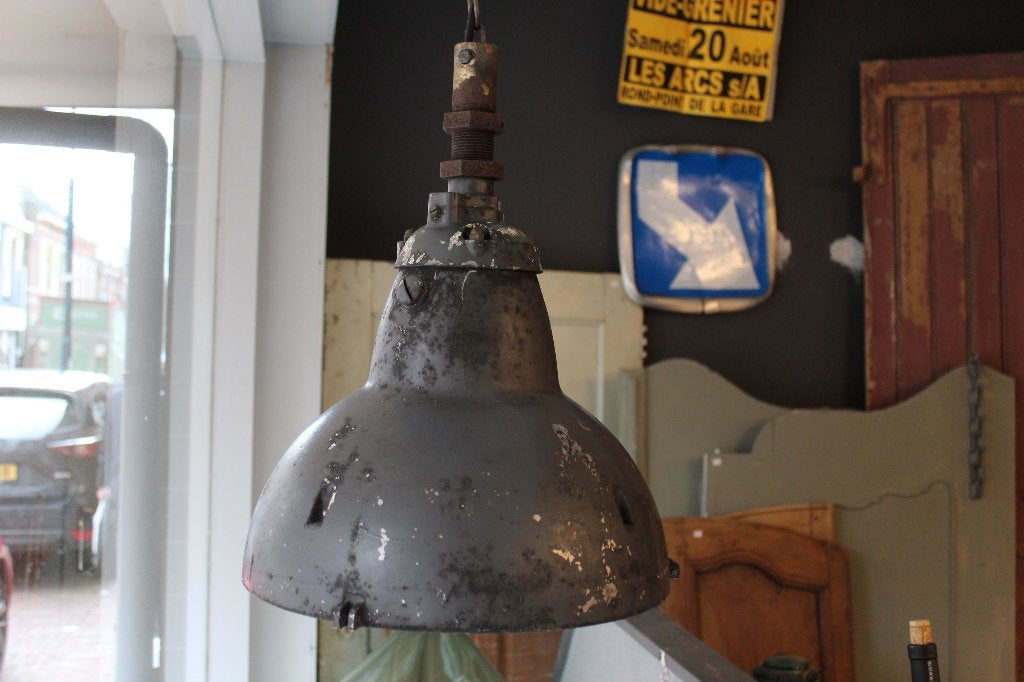Brocante - Oude industriële fabriekslamp!, Huis en Inrichting, Ophalen of Verzenden, Gebruikt, Metaal, Industrieel