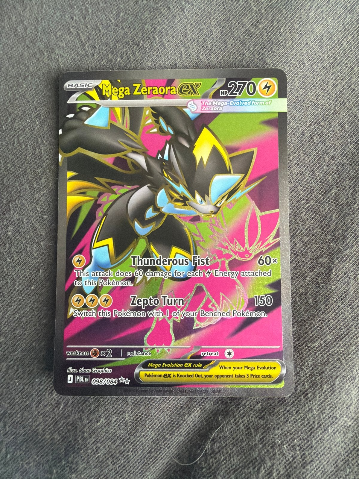 Mega Zeraora EX Pokémon Kaart - Zeldzaam en Glanzend, Ophalen, Zo goed als nieuw, Losse kaart, Foil