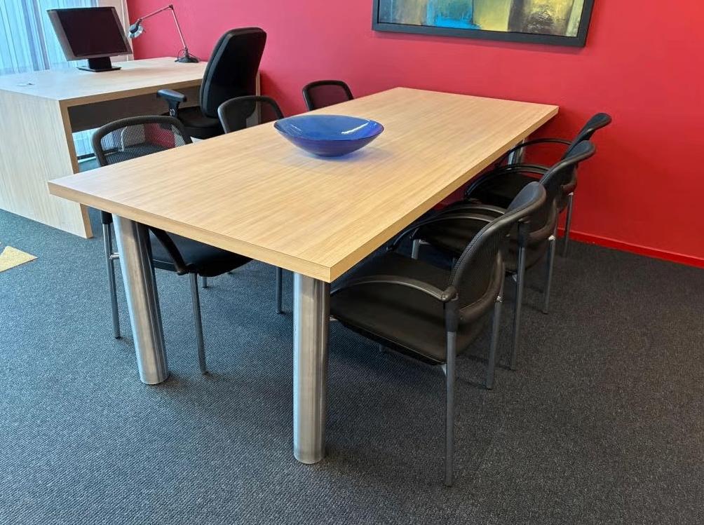 Vergadertafel 240 x 100 met 6 stoelen, Huis en Inrichting, Tafels | Eettafels, Ophalen, Gebruikt, 200 cm of meer, 50 tot 100 cm