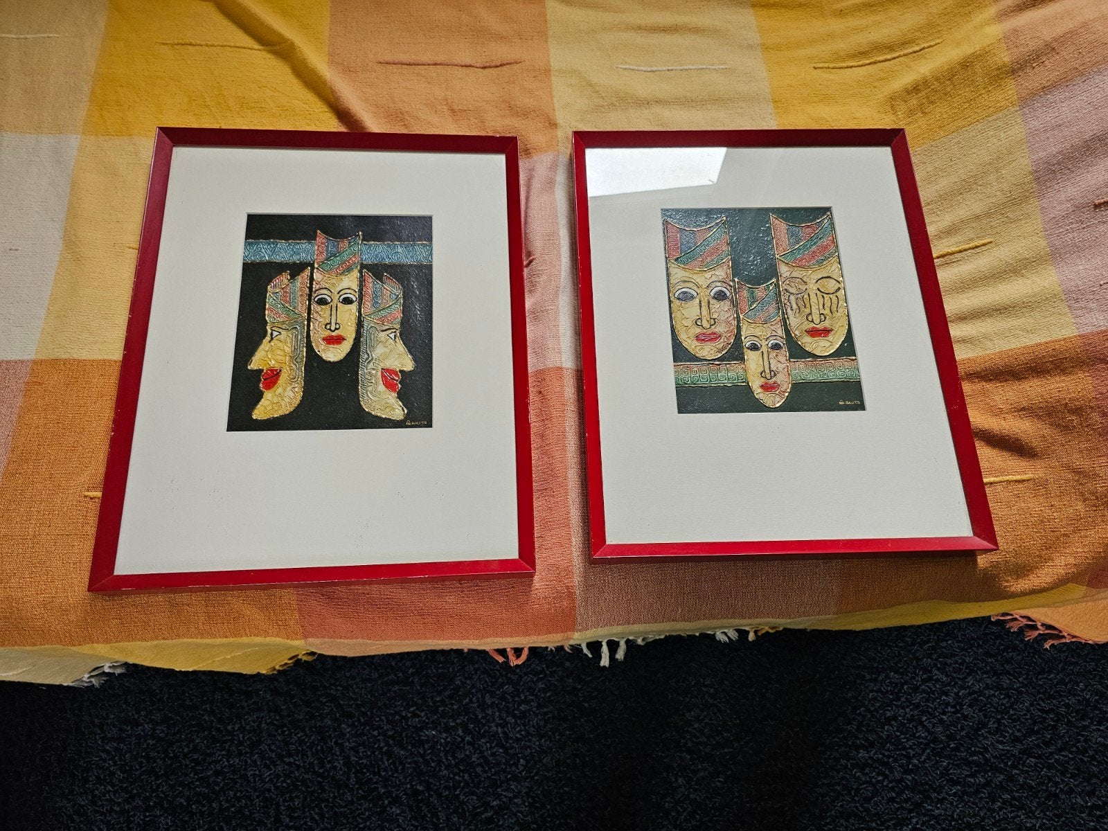 Set van 2 Balinese schilderijen in stalen lijsten, Antiek en Kunst, Schilderij, Geschilderd, Ophalen of Verzenden, Indonesië