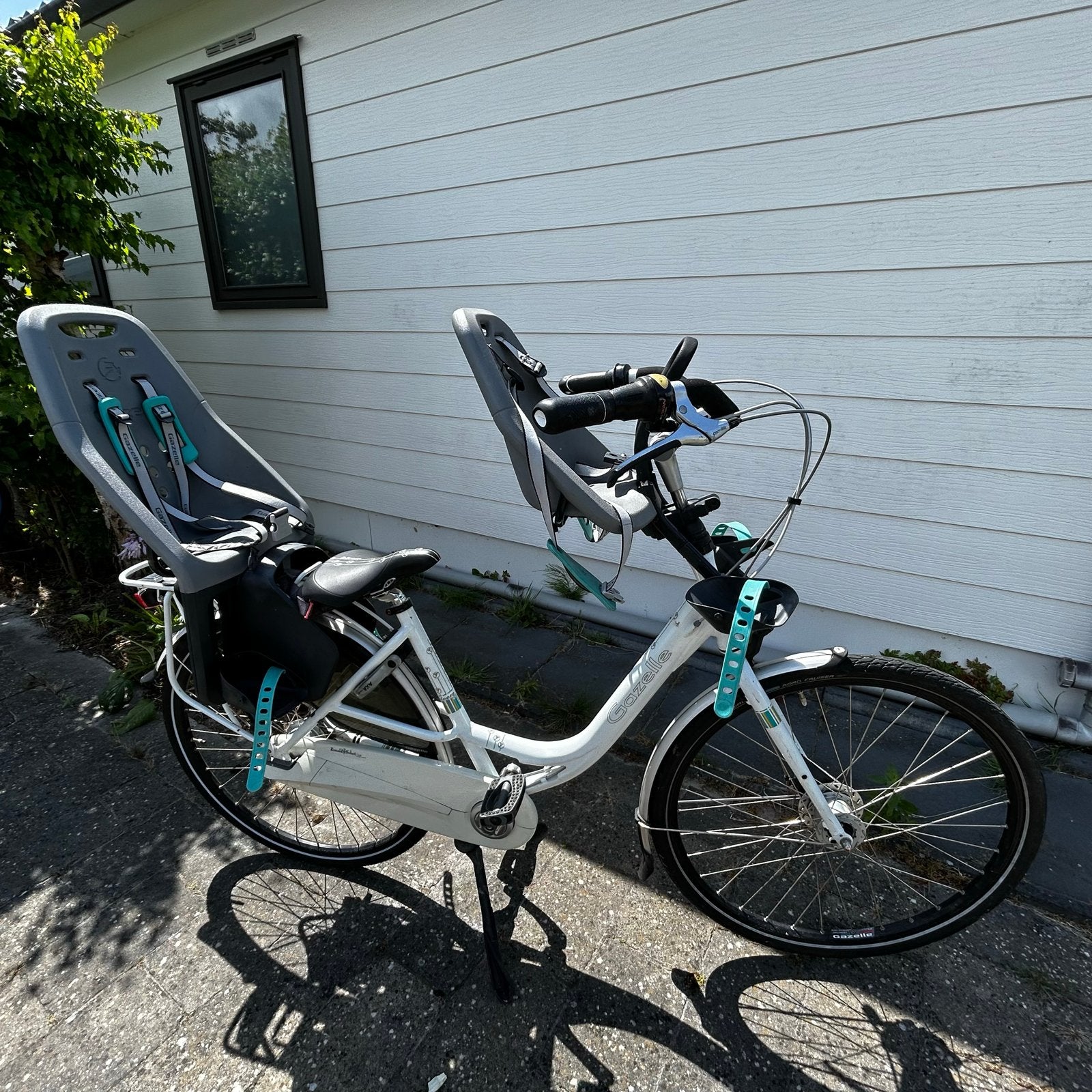 Mooie Gazelle fiets met voor- en achterzitje-7 versnellingen, Ophalen, Achterzitje, 9 t/m 18 kg, Gebruikt