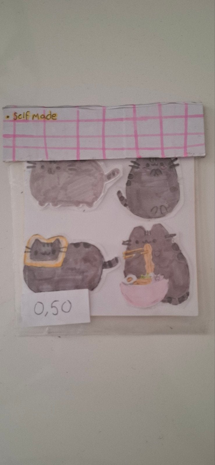 Zelfgemaakte Pusheen stickers - Leuke set van 4, Ophalen of Verzenden, Nieuw, Strip of Tekenfilm