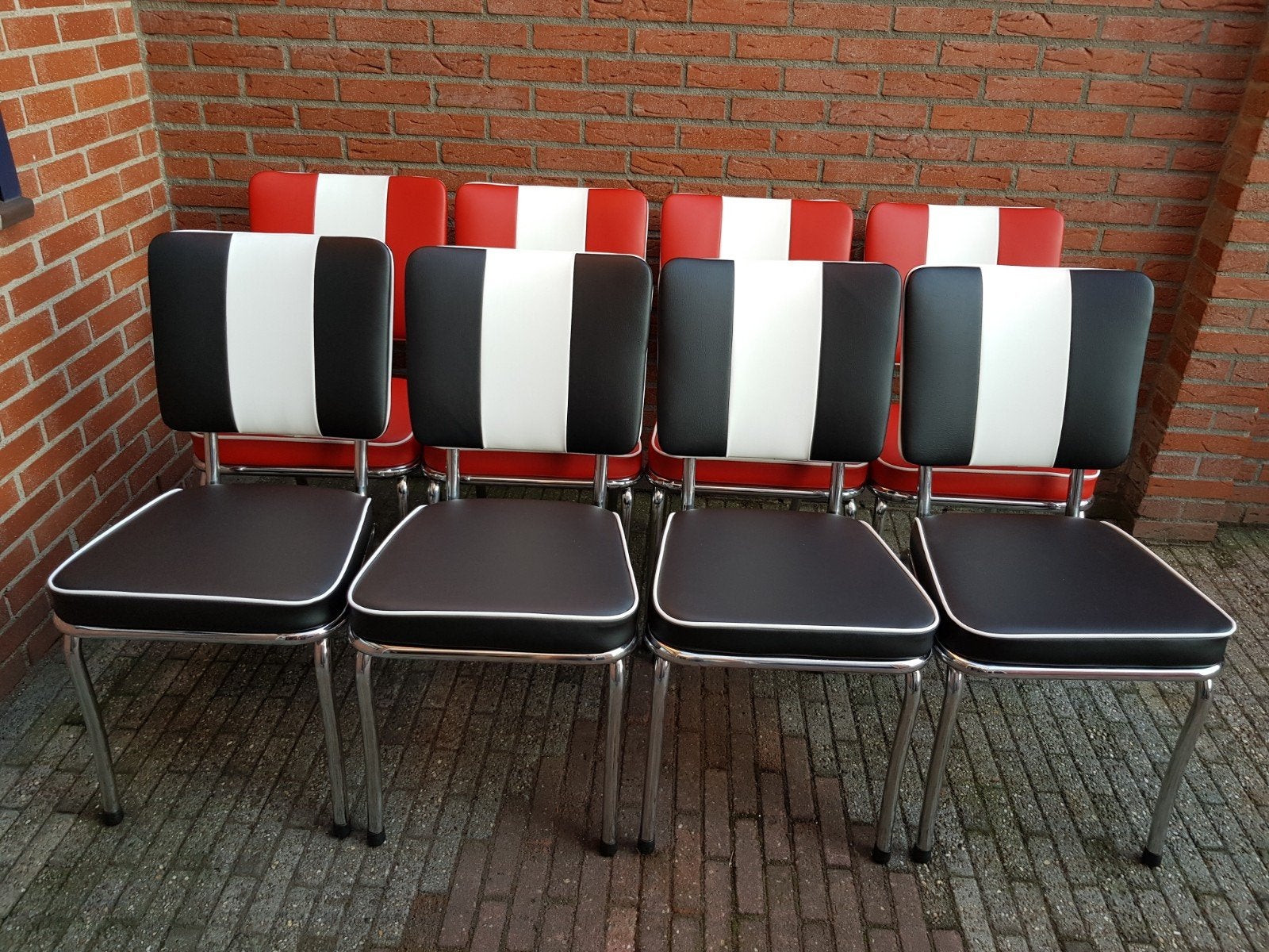 FIFTIES SIXTIES AMERIKAANSE BEL AIR DINER STOELEN MET TAFEL, Ophalen, Overige kleuren, Zo goed als nieuw, Vijf, Zes of meer stoelen
