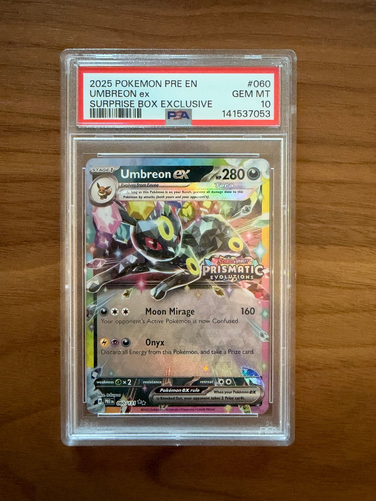 PSA 10 Pokémon Prismatic Evolutions Umbreon ex Stamped, Ophalen of Verzenden, Zo goed als nieuw, Losse kaart