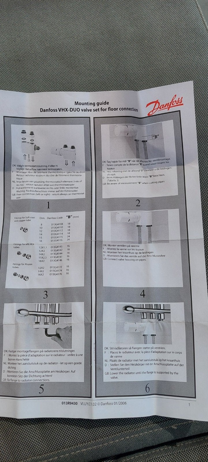 Danfoss VHX-DUO ventielset voor vloeraansluiting, Ophalen, Minder dan 30 cm, Radiator, Nieuw