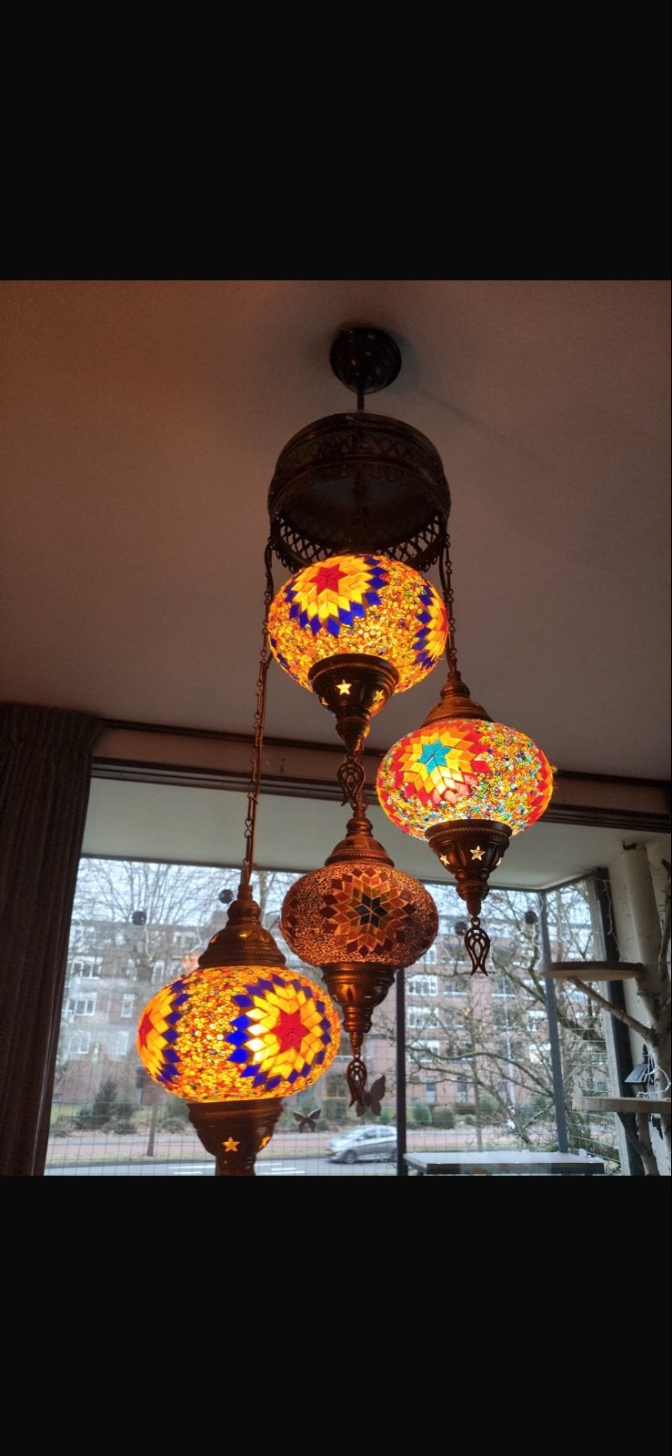 Prachtige Turkse Mozaïek Hanglamp - Oosterse Sfeer, Huis en Inrichting, Lampen | Hanglampen, Ophalen, Zo goed als nieuw, Glas