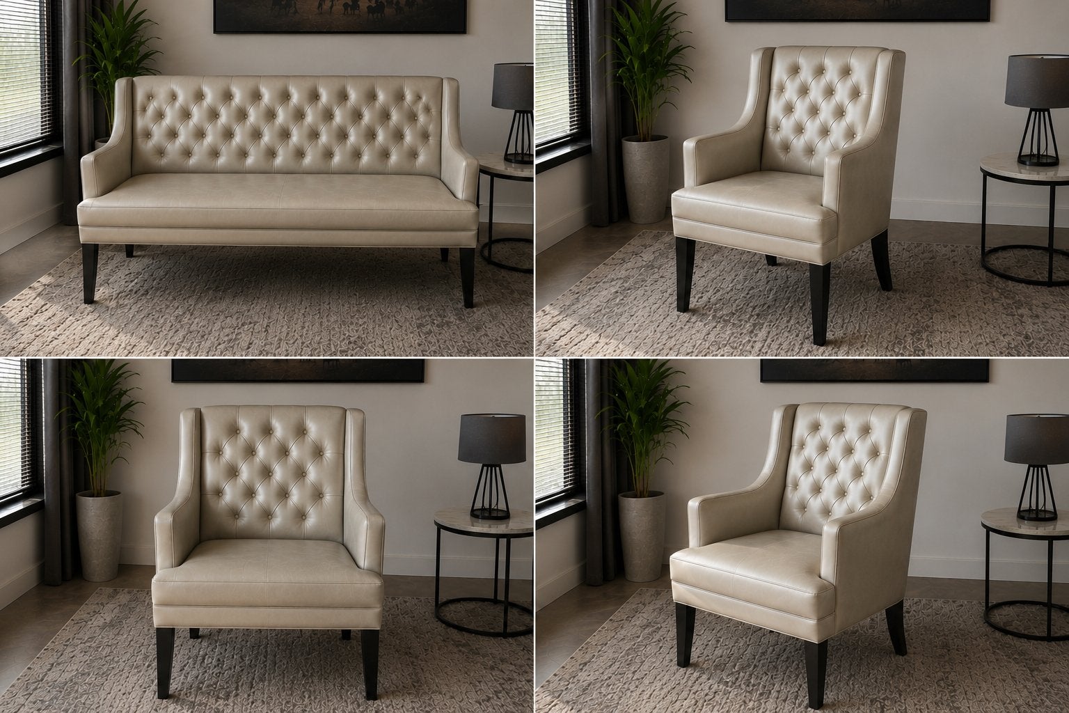 Luxe Chesterfield stijl Bank en Fauteuils Set - Leer, Ophalen, Zo goed als nieuw, Leer