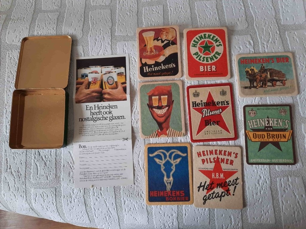 Heineken bierviltjes onderzetters 8 stuks in doosje, Ophalen of Verzenden, Gebruikt, Viltje(s), Heineken