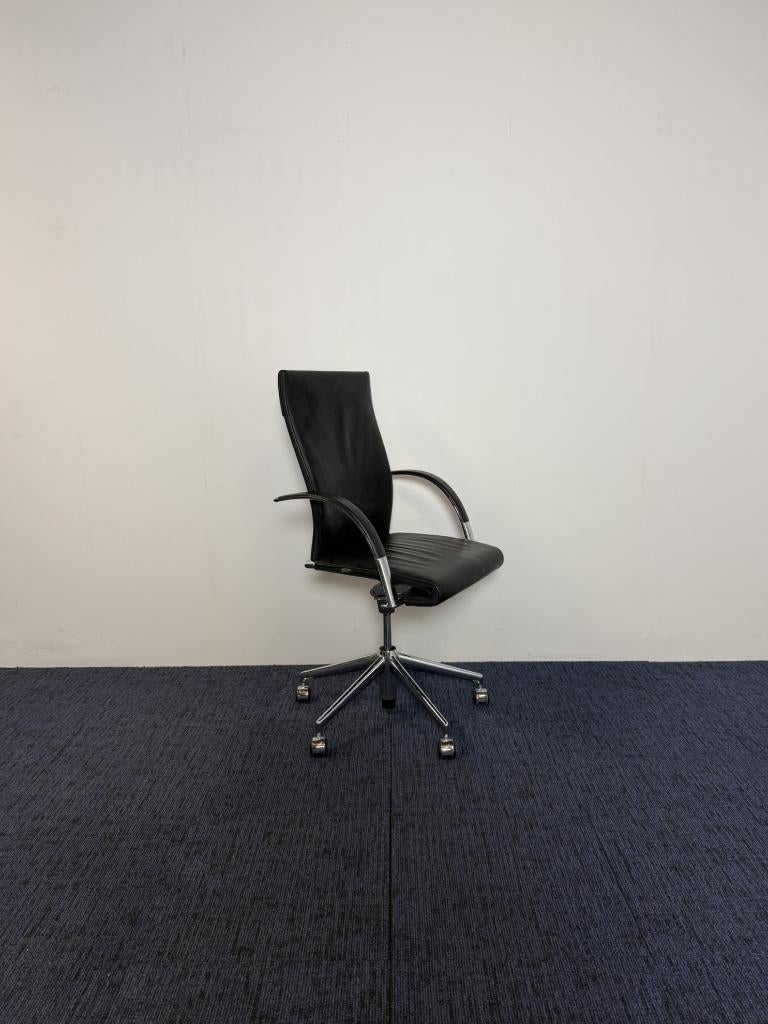 42 x Bureaustoel Ahrend 350, zwart leder, chroom frame, Ophalen, Gebruikt, Zwart, Bureaustoel