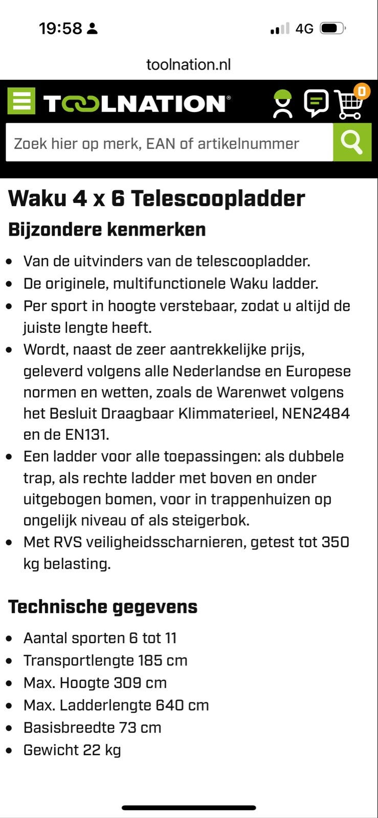 Waku 4 x 6 Telescoopladder - Multifunctioneel en Veilig, Nieuw, Ophalen of Verzenden, Ladder, Opvouwbaar of Inschuifbaar