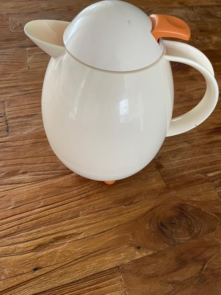 Vintage Thermoskan - Crème met Oranje Details, Beige, Kunststof, Ophalen of Verzenden, Overige typen