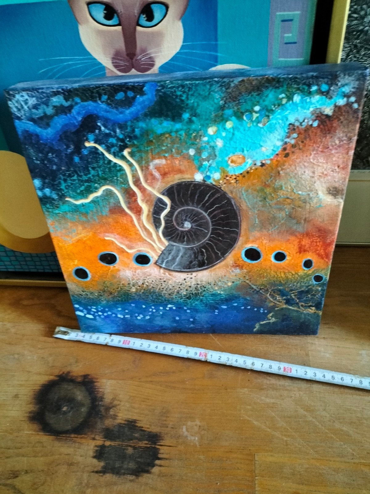 Abstract schilderij met nautilus en levendige kleuren, Ophalen