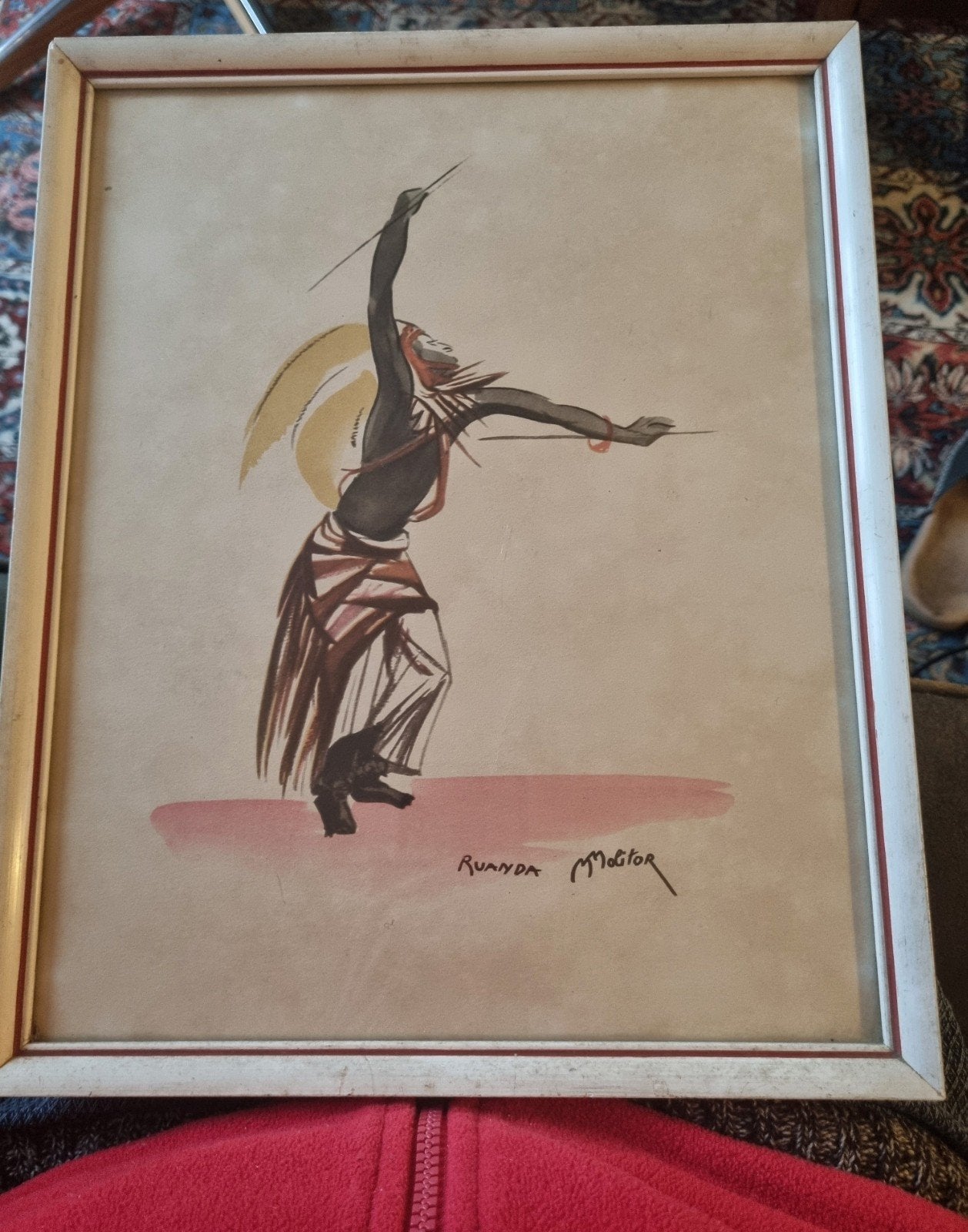 repro Marthe Molitor - Ruanda, 1952 - Afrikaanse danser, Antiek en Kunst, Ophalen, Wanddecoratie, Afrika, Ingelijst
