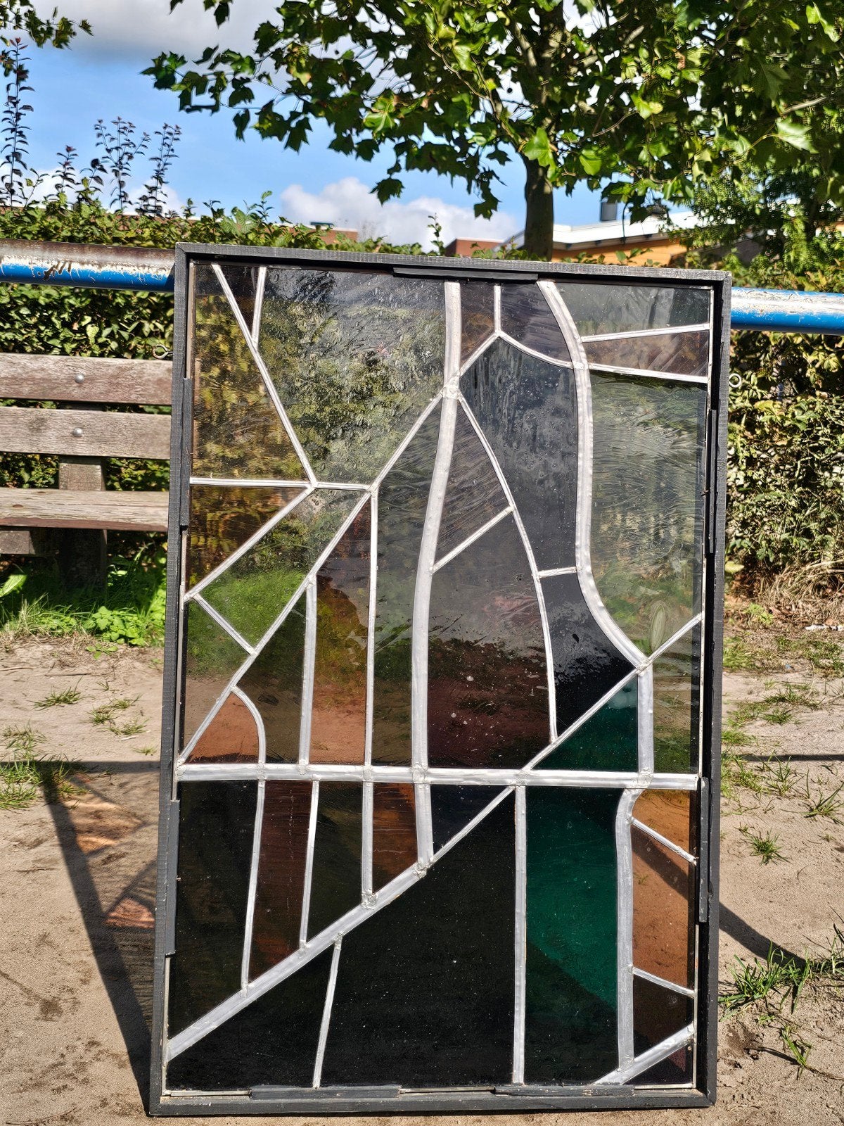 Prachtig Glas-in-Lood Paneel - Geometrisch & Schadevrij, Gebruikt, Minder dan 80 cm, Overige typen, Ophalen of Verzenden