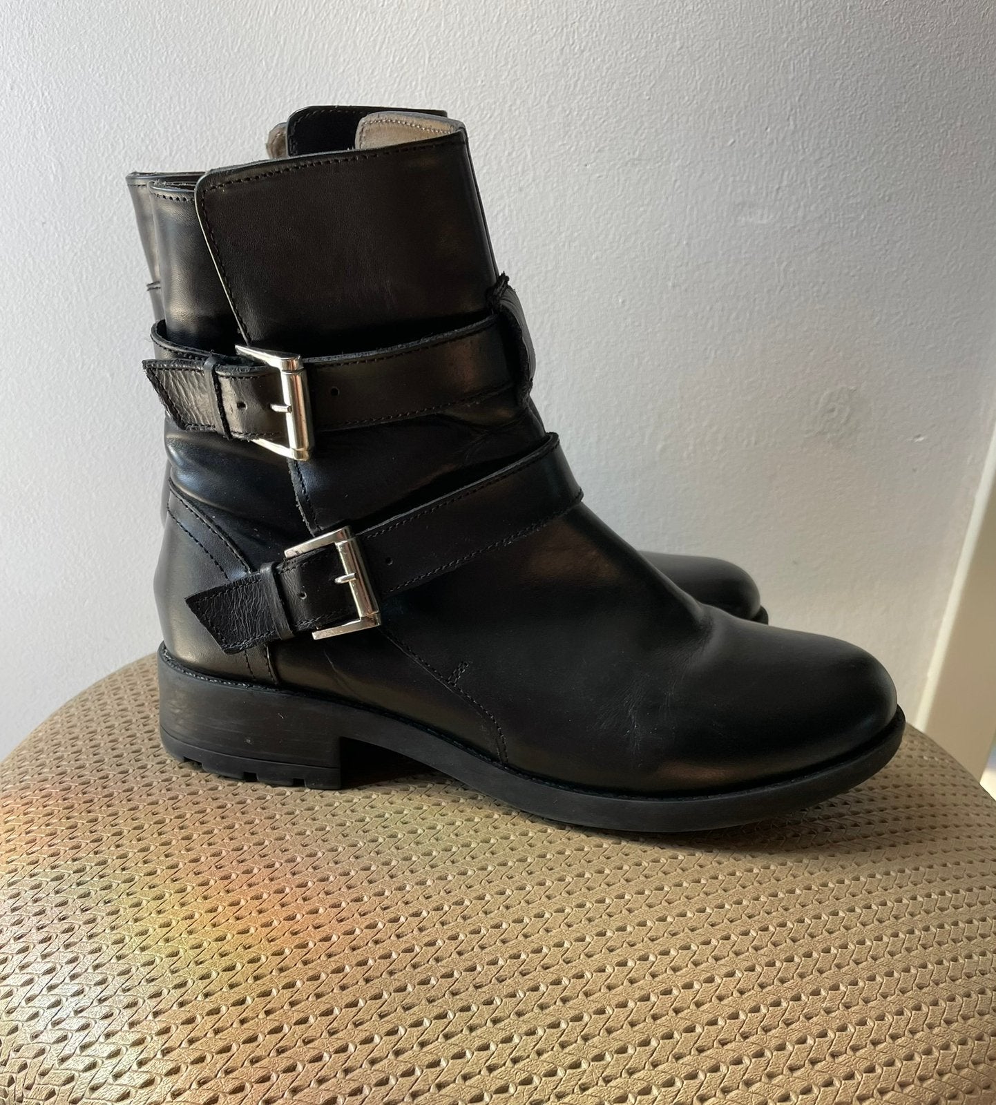 Zwarte leren schoenen 40, Zwart, Lage of Enkellaarzen, Ophalen of Verzenden, Zo goed als nieuw