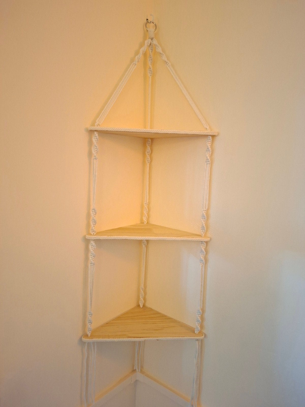 Macrame wandrek 3 houten hoekplanken, Beige, Boho, Nieuw, Ophalen of Verzenden