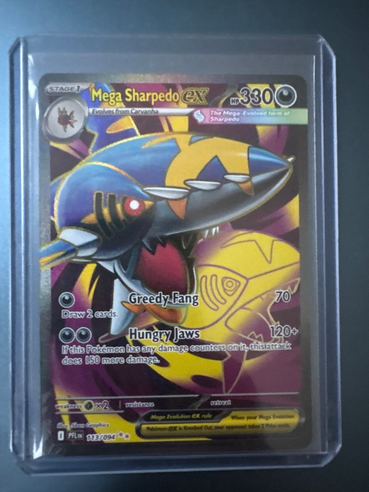 Mega Sharpedo EX Pokémon Kaart 113/094 PFL, Ophalen of Verzenden, Zo goed als nieuw, Losse kaart